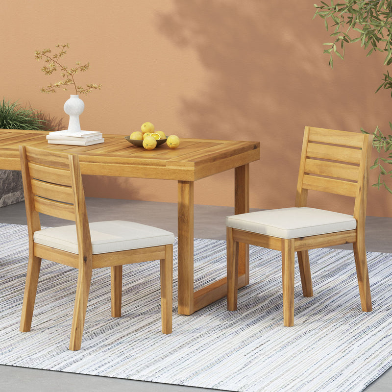 Outdoor Armless Dining Chair With Cushions (Set of 2) - Natural / Beige