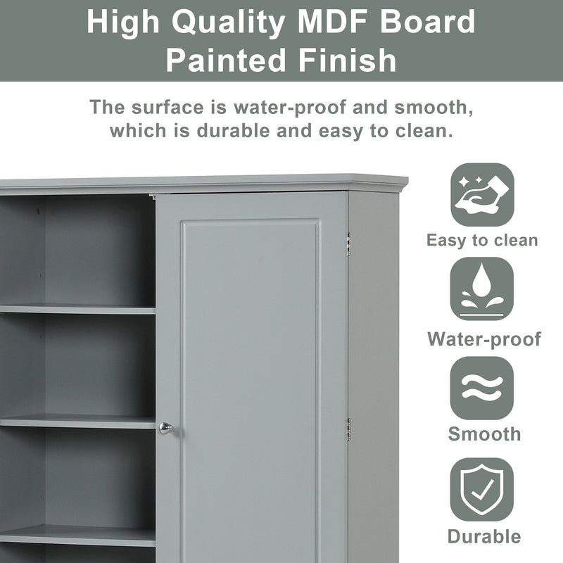 Wide Bathroom Storage Cabinet, Freestanding Storage Cabinet With Two Drawers And Adjustable Shelf, MDF Board With Painted Finish - Gray