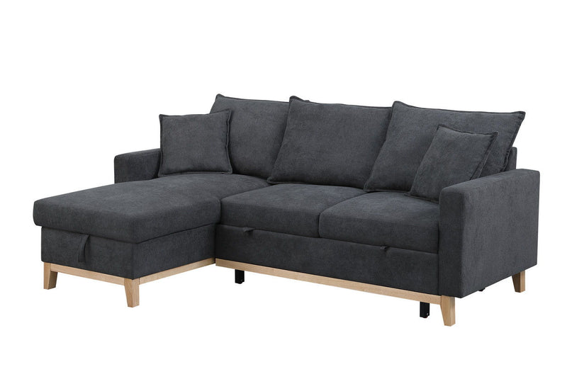 Colton - 84.Woven Reversible Sleeper Sectional Sofa With Storage Chaise - Dark Gray