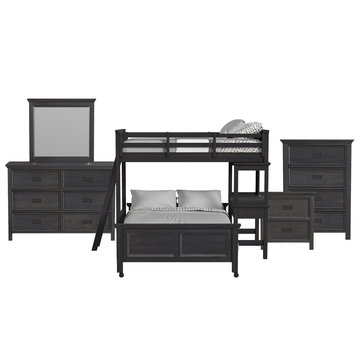Hampton Kids Loft With Ladder And Desk With Speaker Bedroom Set in Black by Elements International, view 8