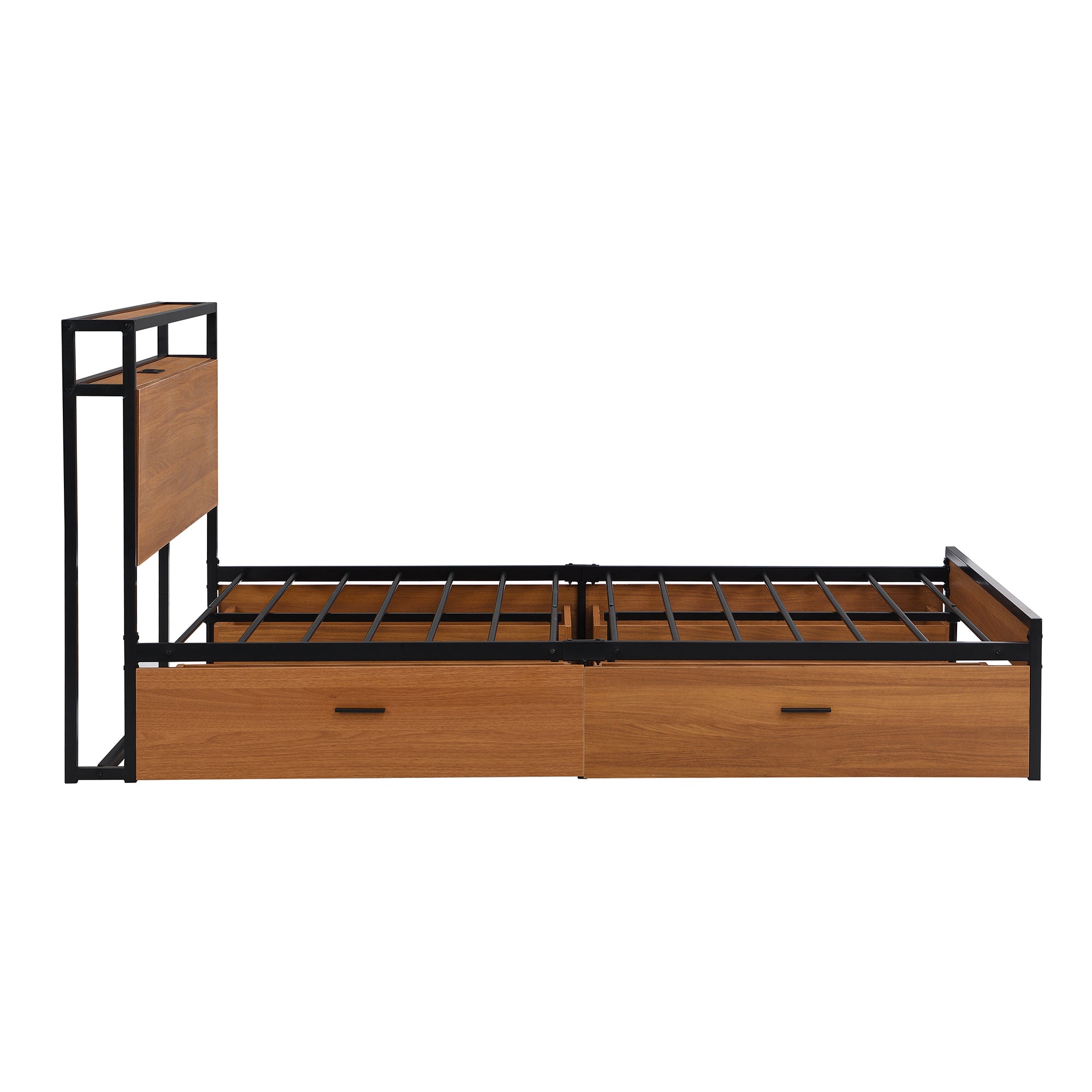 Full Size Metal Platform Bed Frame with  Four Drawers,Sockets and USB Ports ,Slat Support No Box Spring Needed Black - Atlantic Fine Furniture Melbourne FL