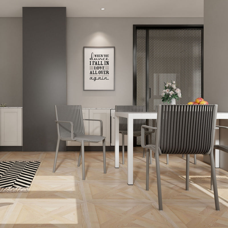 4 Piece Stackable Single Chairs With Vertical Stripe Design For All Weather