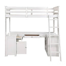 Ambar - Twin Loft Bed With Desk & Bookcase & Chest - Light Gray