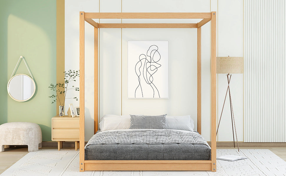 Queen Size Canopy Platform Bed with Support Legs,Natural - Atlantic Fine Furniture Melbourne FL