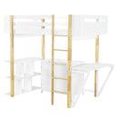 Twin Size Wood Loft Bed With Built-in Storage Cabinet and Cubes, Foldable desk, White