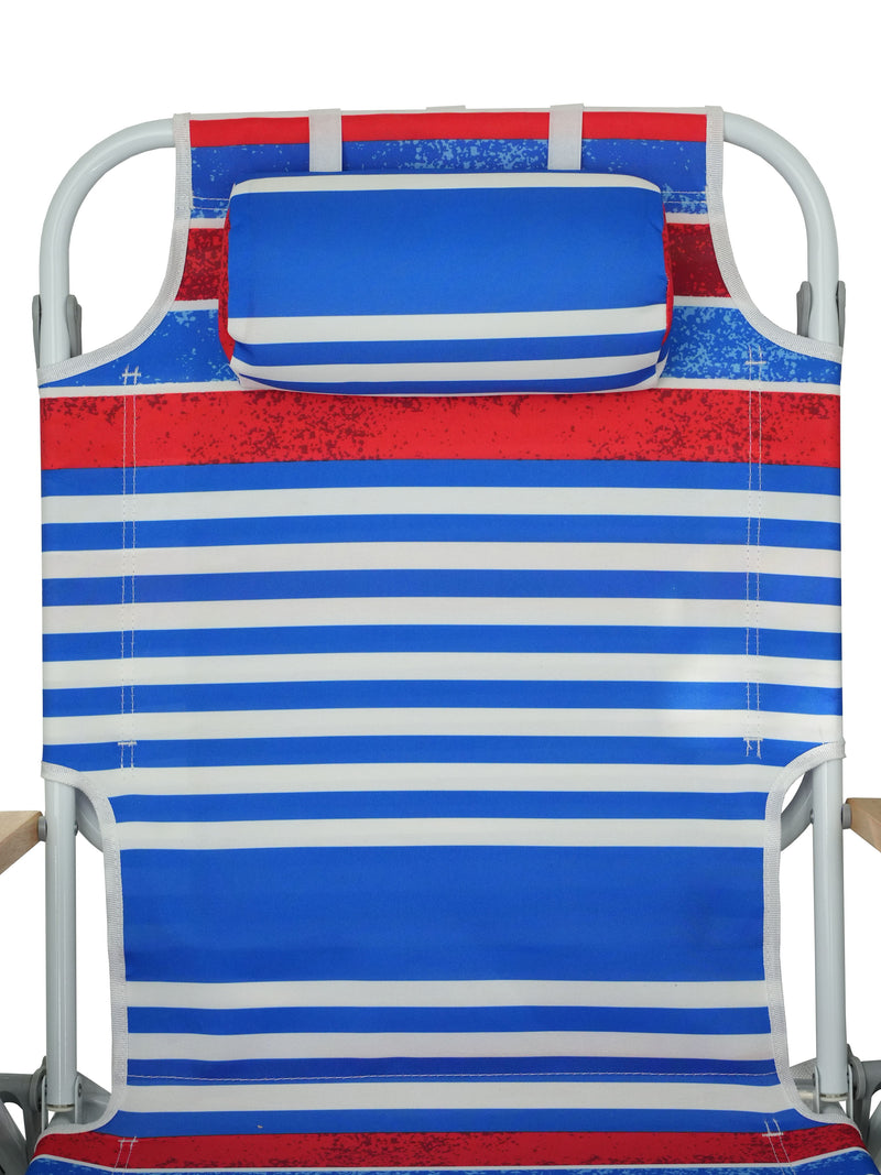 Backpack Beach Chair For Adults, Beach Towel, 5 Position Chair With Pouch Folding Lightweight Positions Back Pack, 1 Piece - Blue And White Stripes