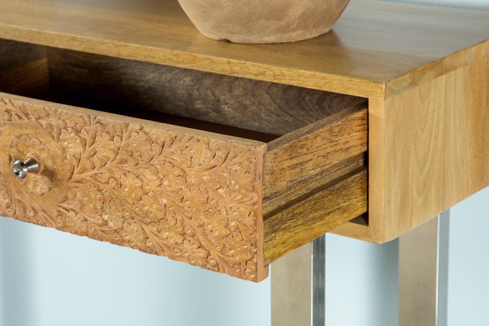 Draco 2-drawer Console Table Hand Carved Details Natural - Atlantic Fine Furniture Melbourne FL
