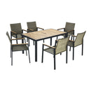 All Weather 7 Piece Patio Dining Table Set With Umbrella Hole - Brown / Gray