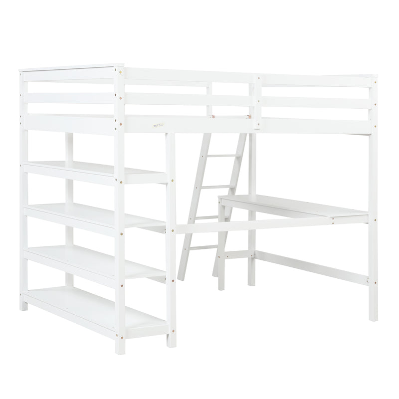 Loft Bed Full with desk,ladder,shelves , White
