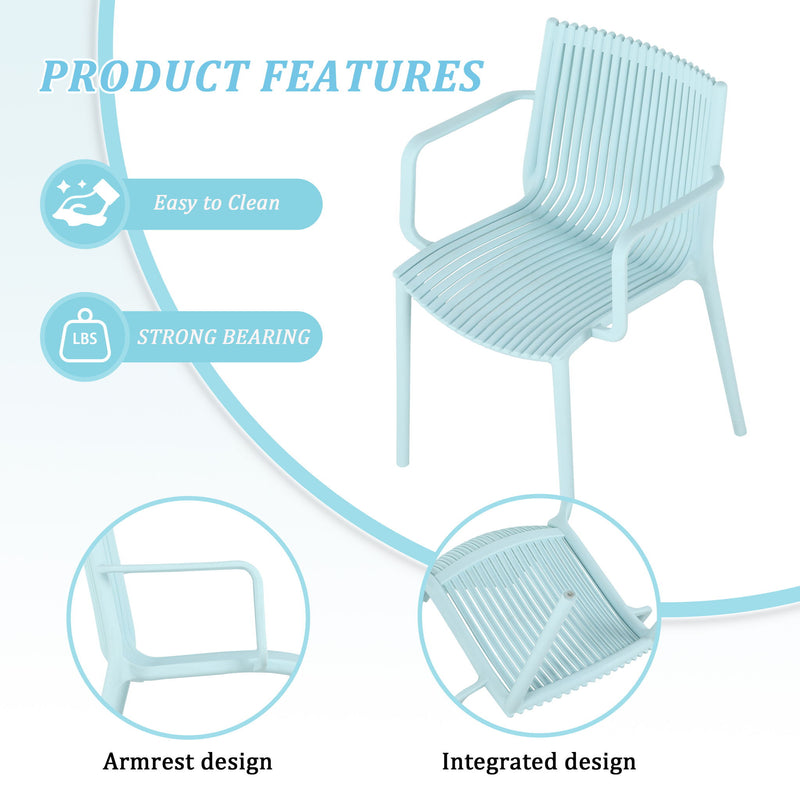 4 Modern Stackable Plastic Armchair Matched With Folding Square Table