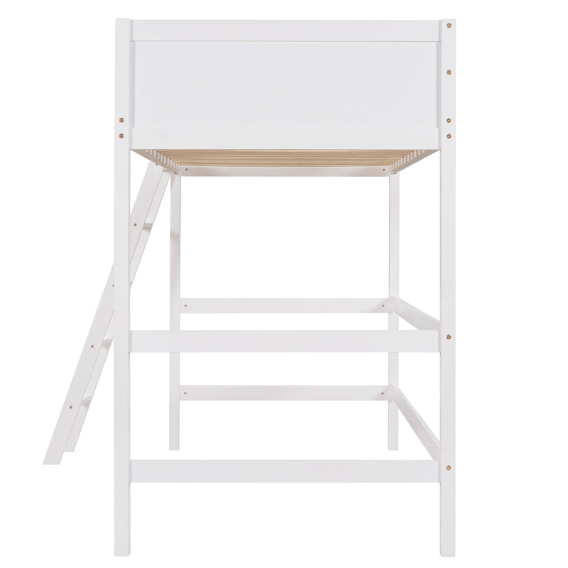 Solid Wood Twin Size Loft Bed with Ladder(White)(OLD SKU: WF191903AAK)