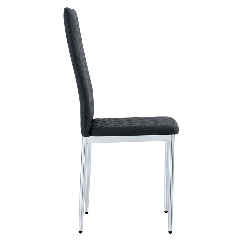 Modern Grid Armless High Backrest Dining Chair Set With Electroplated Metal Legs In Material 6 Piece - Black
