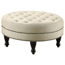 Elchin - Round Upholstered Tufted Ottoman - Oatmeal - Atlantic Fine Furniture Inc