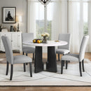 5 Piece Round Dining Table Set, Dining Table And 4 Upholstered Chairs For Dining Room, Kitchen Room, Living Room - White / Gray