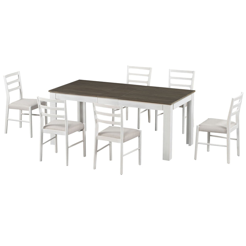 Wooden Dining Table Set Mutifunctional Extendable Table With Leaf And 2 Drawers, Dining Chairs With Soft Cushion