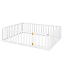 Queen  Size Wood Floor Bed Frame with Fence and Door, White(OLD SKU:WF289663AAK)