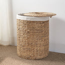 Round Tall Water Hyacinth Woven Wicker Laundry Hamper With Lid - For Clothes, Canvas, Toys And Book Storage With Removable Liner - 15" X 15" X 20" - Natural Brown