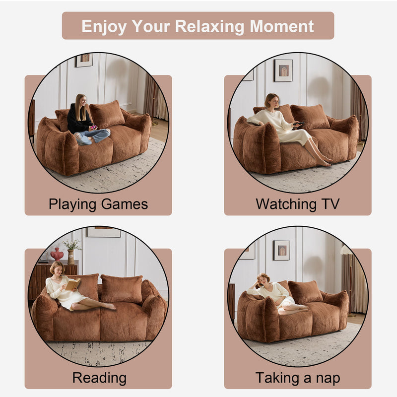 Giant Bean Bag Couch, Ultra Soft Fluffy Loveseat For Living Room Reading Chair With Pillows - Brown