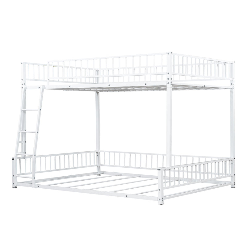 Bunk Bed Frame With Ladder And Safety Guardrails