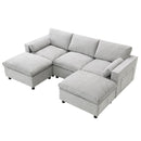 Modular Sectional With Storage Pockets, 5 Seat U Shaped Couch Set With Pillows, Free Combination Modern Cloud Sofa With 2 Movable Ottoman