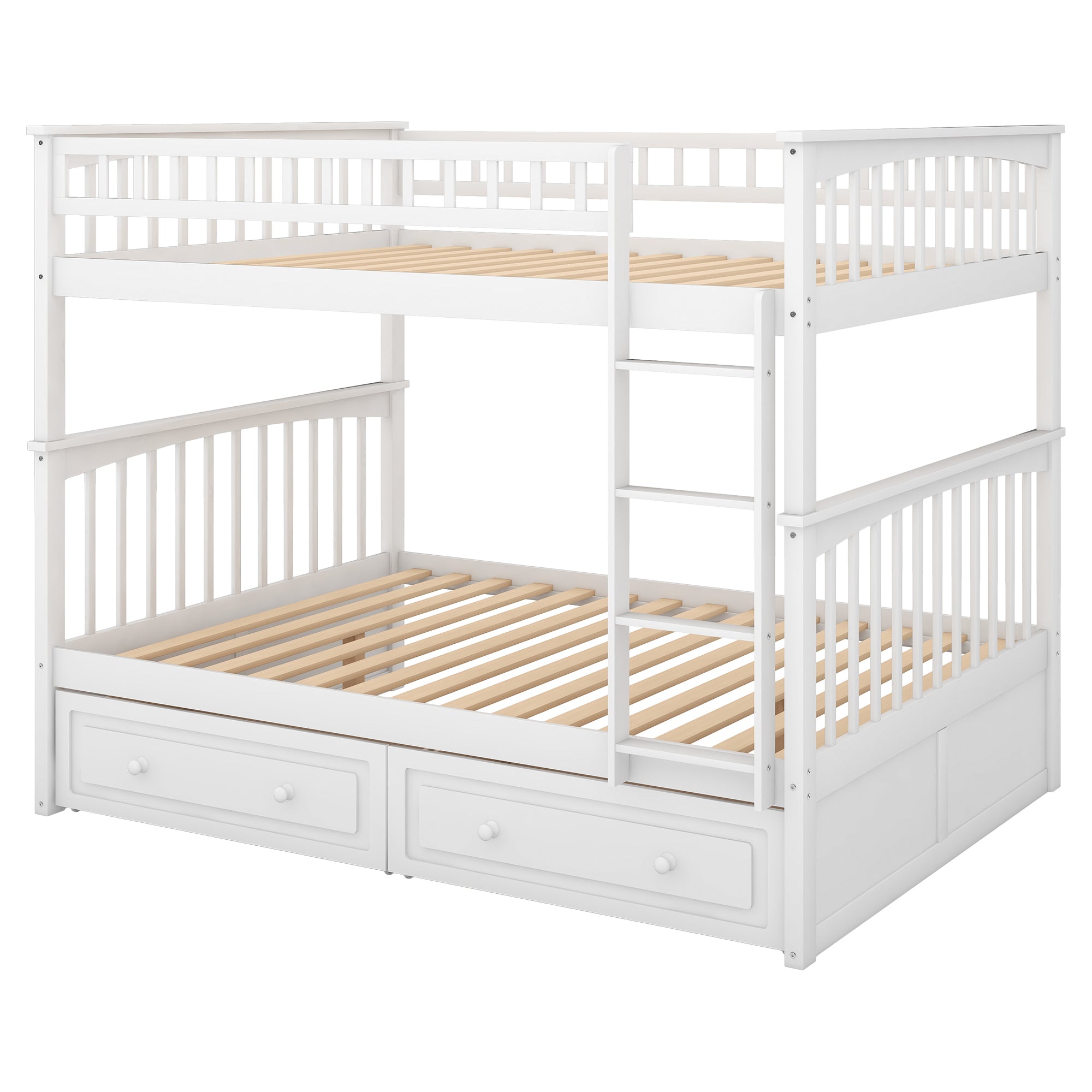 Full over Full Bunk Bed with Drawers, Convertible Beds, White(OLD SKU: SM000241AAK-1) - Atlantic Fine Furniture Melbourne FL
