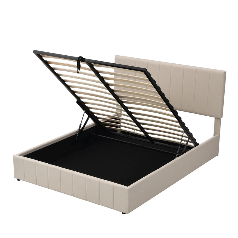 Elegant Upholstered Platform Bed With Hydraulic Storage System