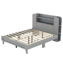 Full Size Platform Bed with Storage Headboard,Multiple Storage Shelves on Both Sides,Grey