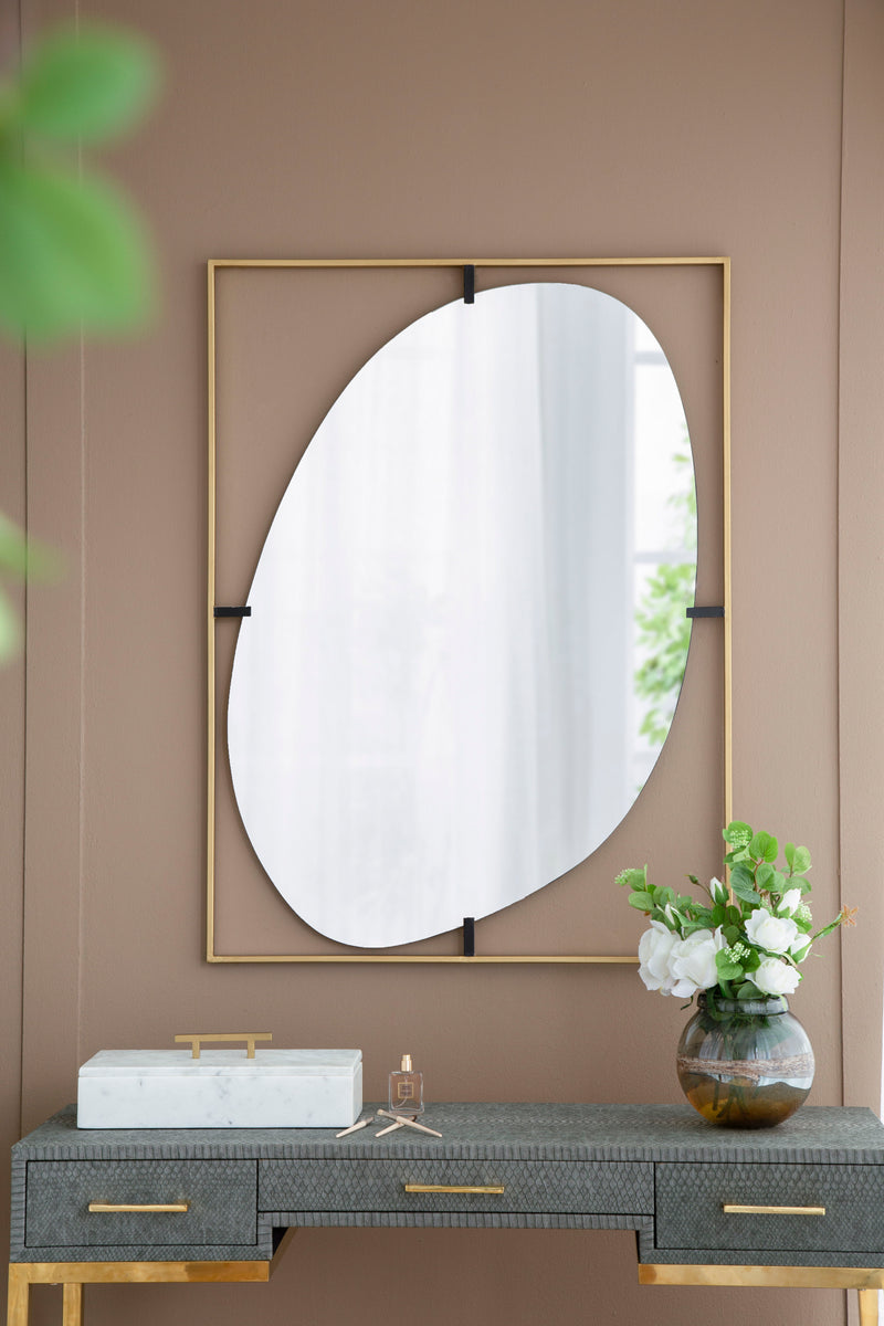 Poppy Mirror With Gold Metal Frame Contemporary Design For Bathroom, Entryway Wall Decor - Golden Black