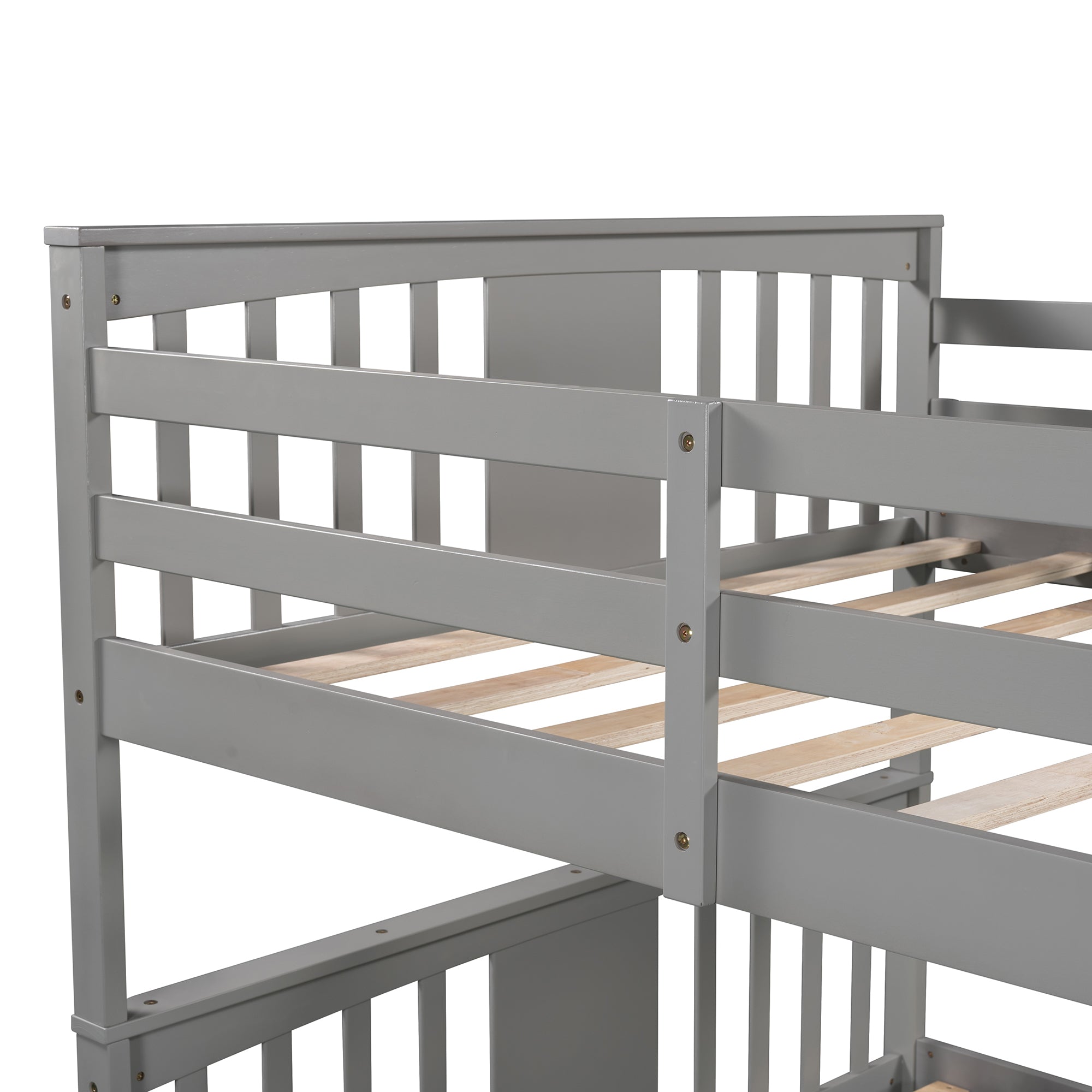 Full over Full Bunk Bed with Drawers and Ladder for Bedroom, Guest Room Furniture-Gray(OLD SKU :LP000205AAE) - Atlantic Fine Furniture Melbourne FL