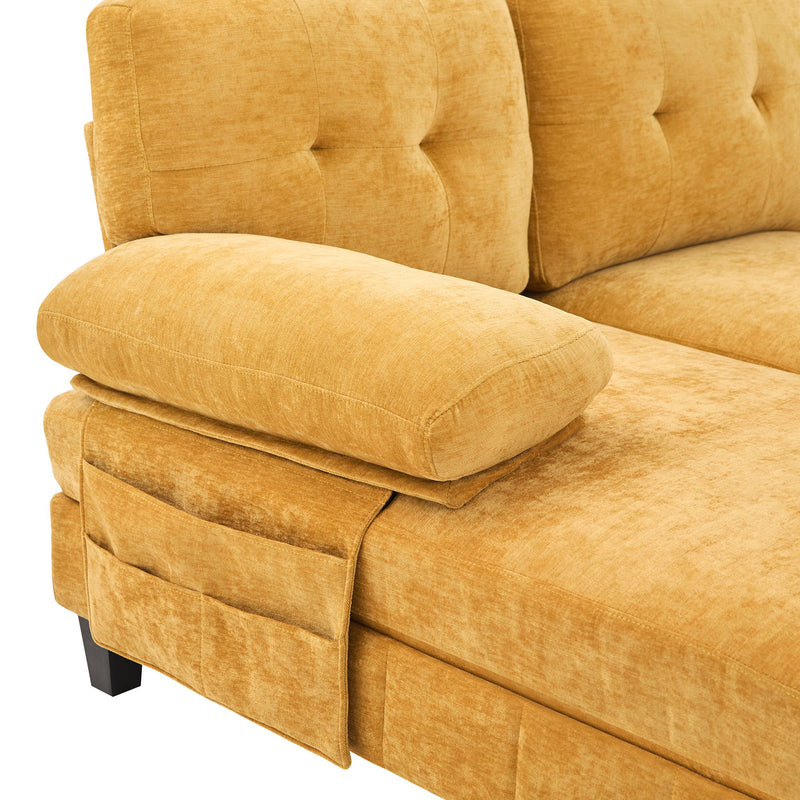 U-Shaped Sectional Sofa 103.5" Black Chenille Fabric Couch With Dual Chaise Lounges, Storage Pockets, Armrest Pillows