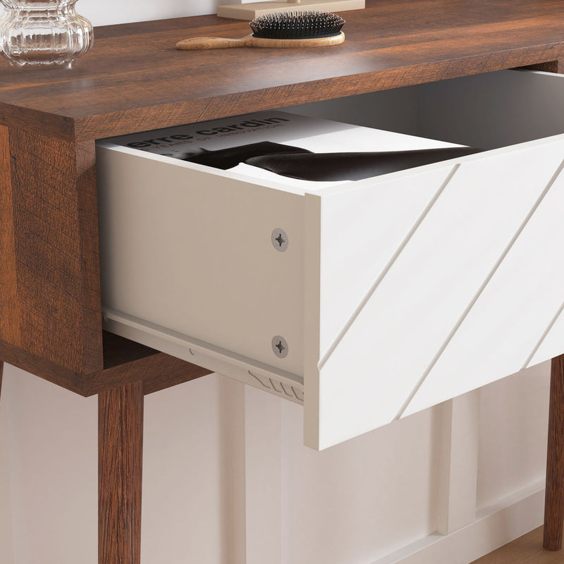 Rustic Entryway Console Table With Carved Panel Drawers And Wood Legs - Natural