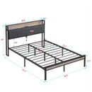 Modern Bed Frame With LED Lights, Upholstered Headboard, USB Charging