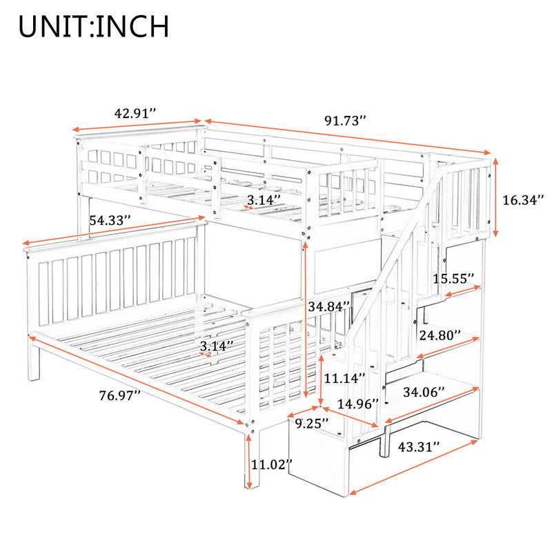 Stairway Bunk Bed With Storage And Guard Rail For Bedroom