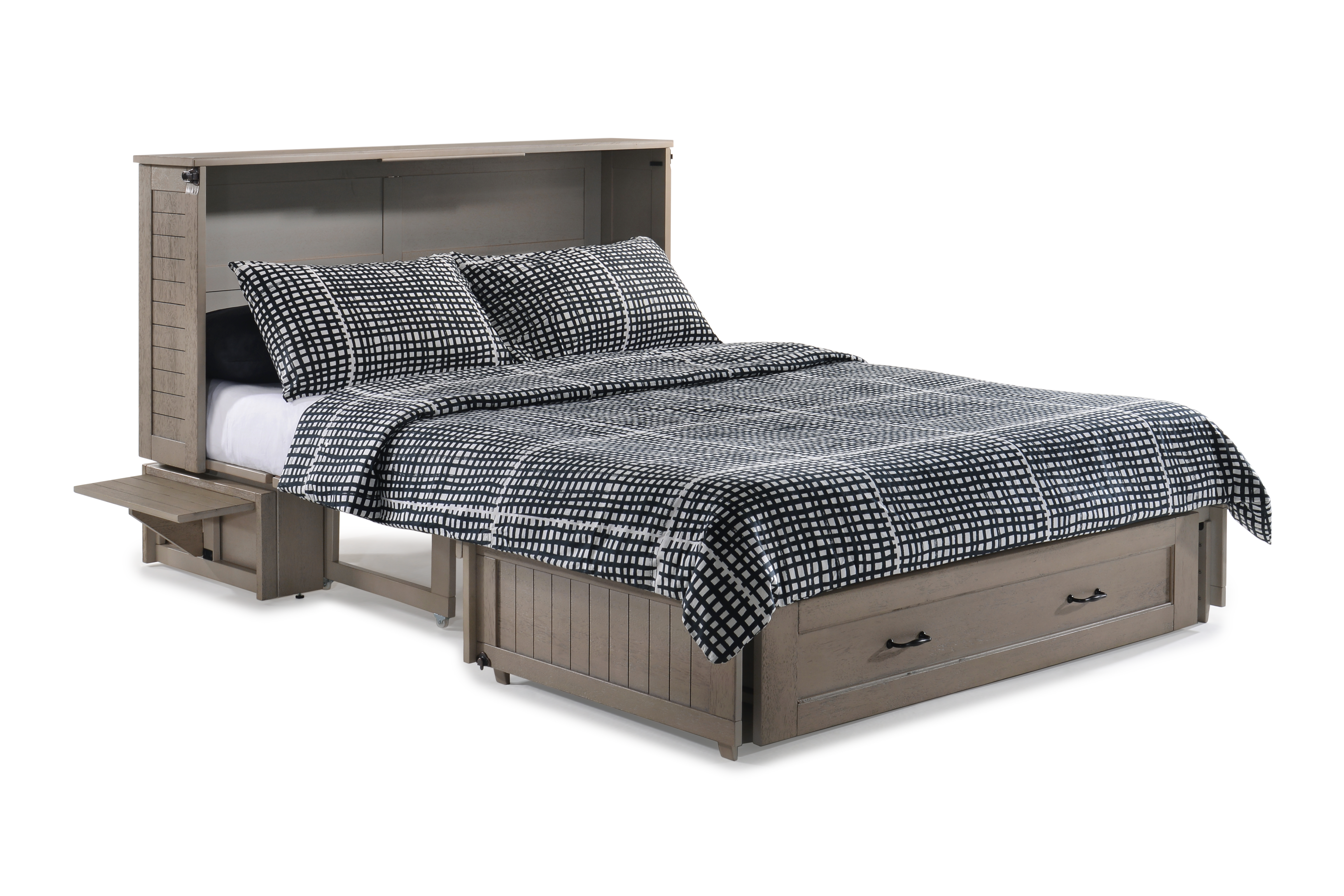 Cannes Murphy Cabinet Bed in Brushed Driftwood, converted to queen bed | Atlantic Fine Furniture, Melbourne FL