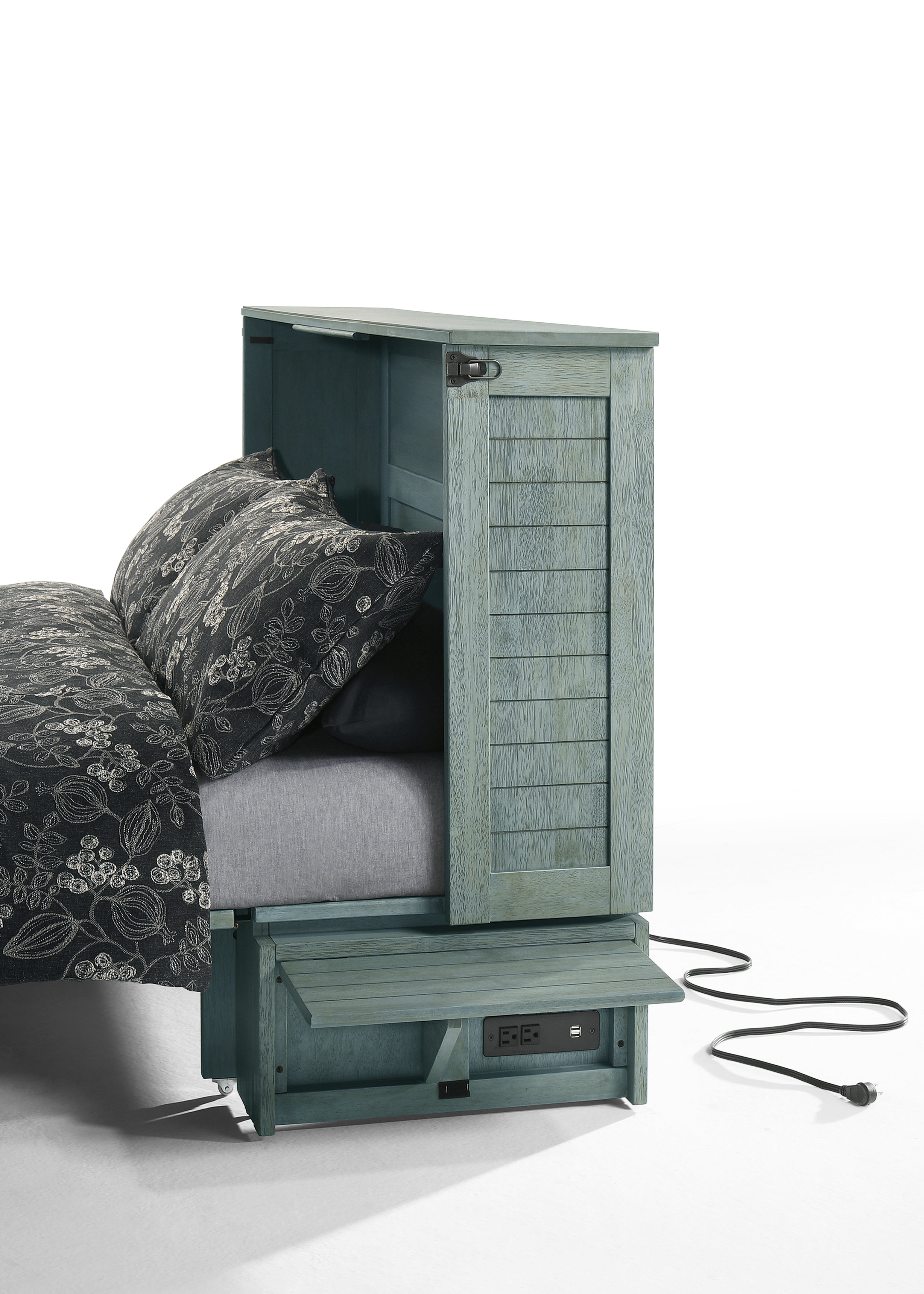 Cannes Murphy Cabinet Bed in Antique Blue, side view | Atlantic Fine Furniture, Melbourne FL