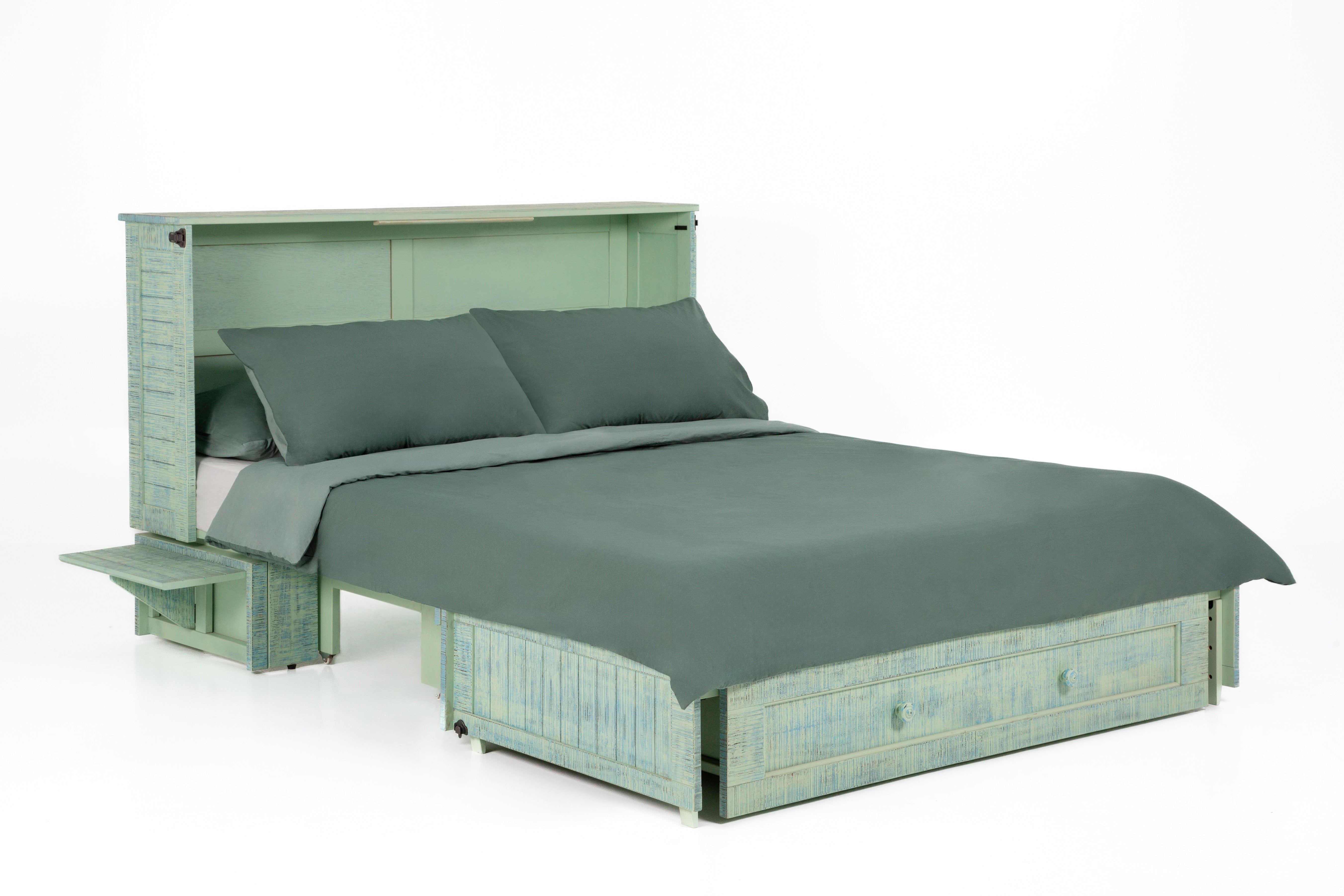 Cannes Murphy Cabinet Bed in Seafoam, closed with trays up | Atlantic Fine Furniture, Melbourne FL