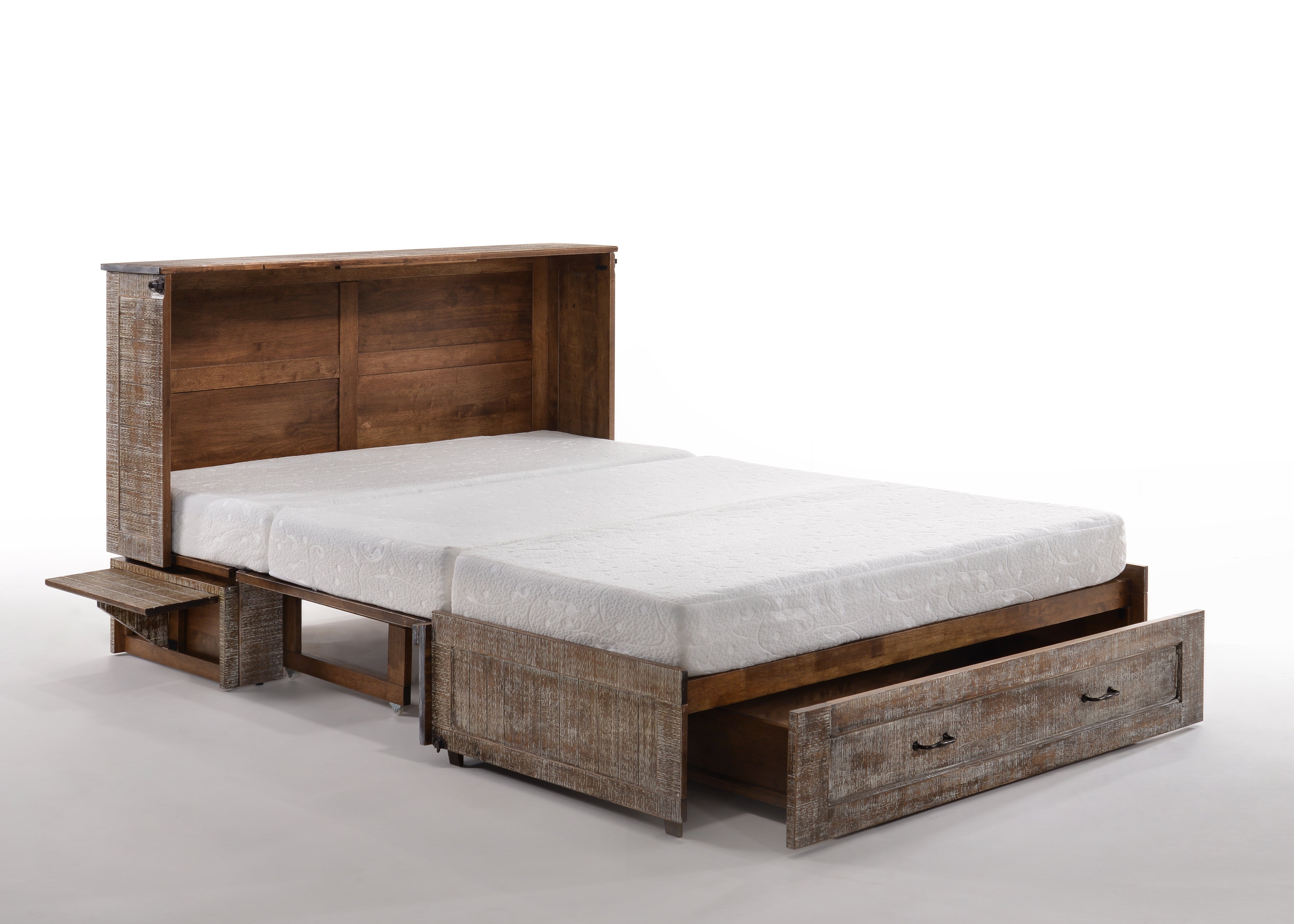 Cannes Murphy Cabinet Bed in White Bark, storage drawer open | Atlantic Fine Furniture, Melbourne FL