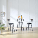 Rustic Brown Round Bar Table And Stool Set With Shelf, Upholstered Stool With Backrest - Antique Brown