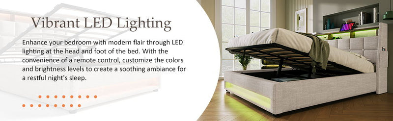 Upholstered Platform Bed With A Hydraulic Storage System, LED And USB Charging (Without Mattress)
