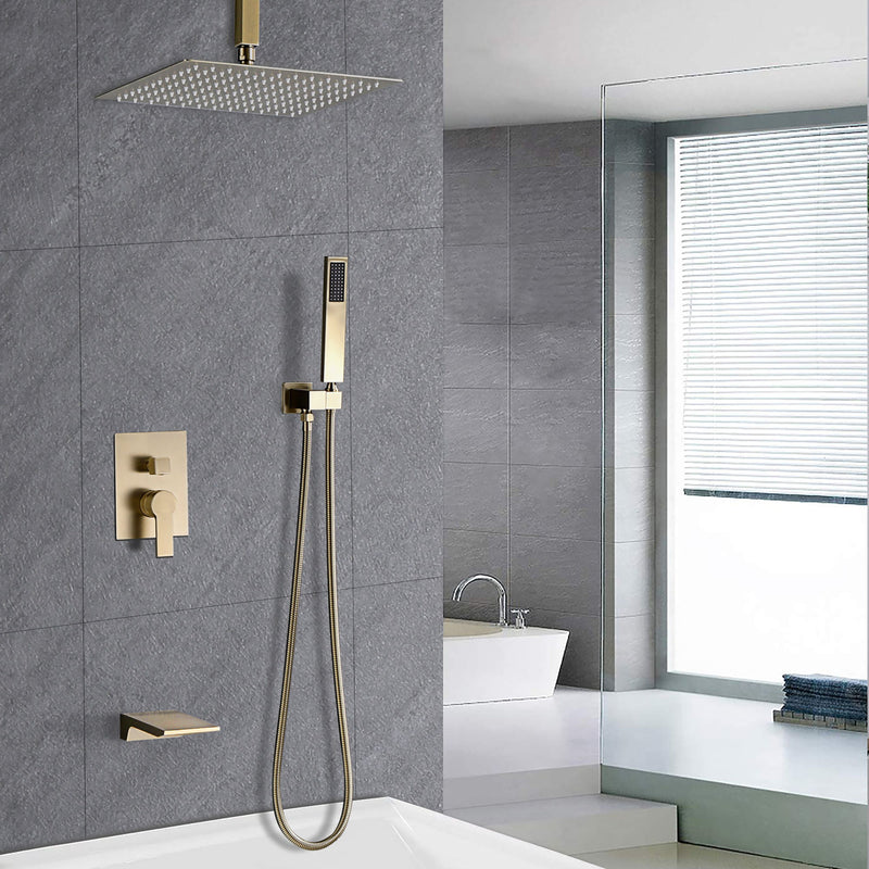 Elegant Shower System High Pressure Rainfall Shower Head With Handheld Spray Stainless Steel - Brushed Gold