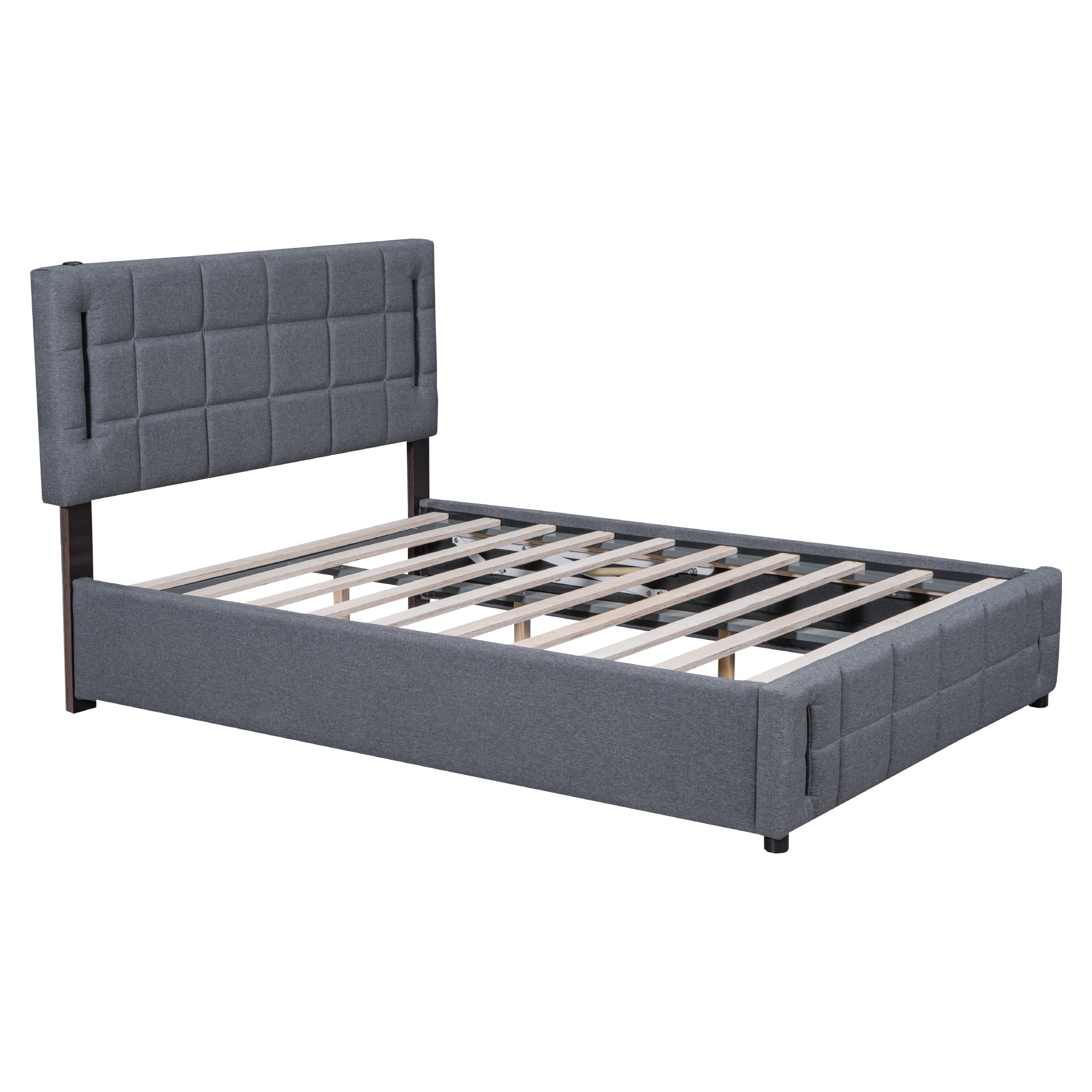 Queen Size Upholstered Bed with Hydraulic Storage System and LED Light, Gray - Atlantic Fine Furniture Melbourne FL