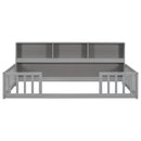 Twin Floor Bed with  Bedside Bookcase,Shelves,Guardrails,Grey