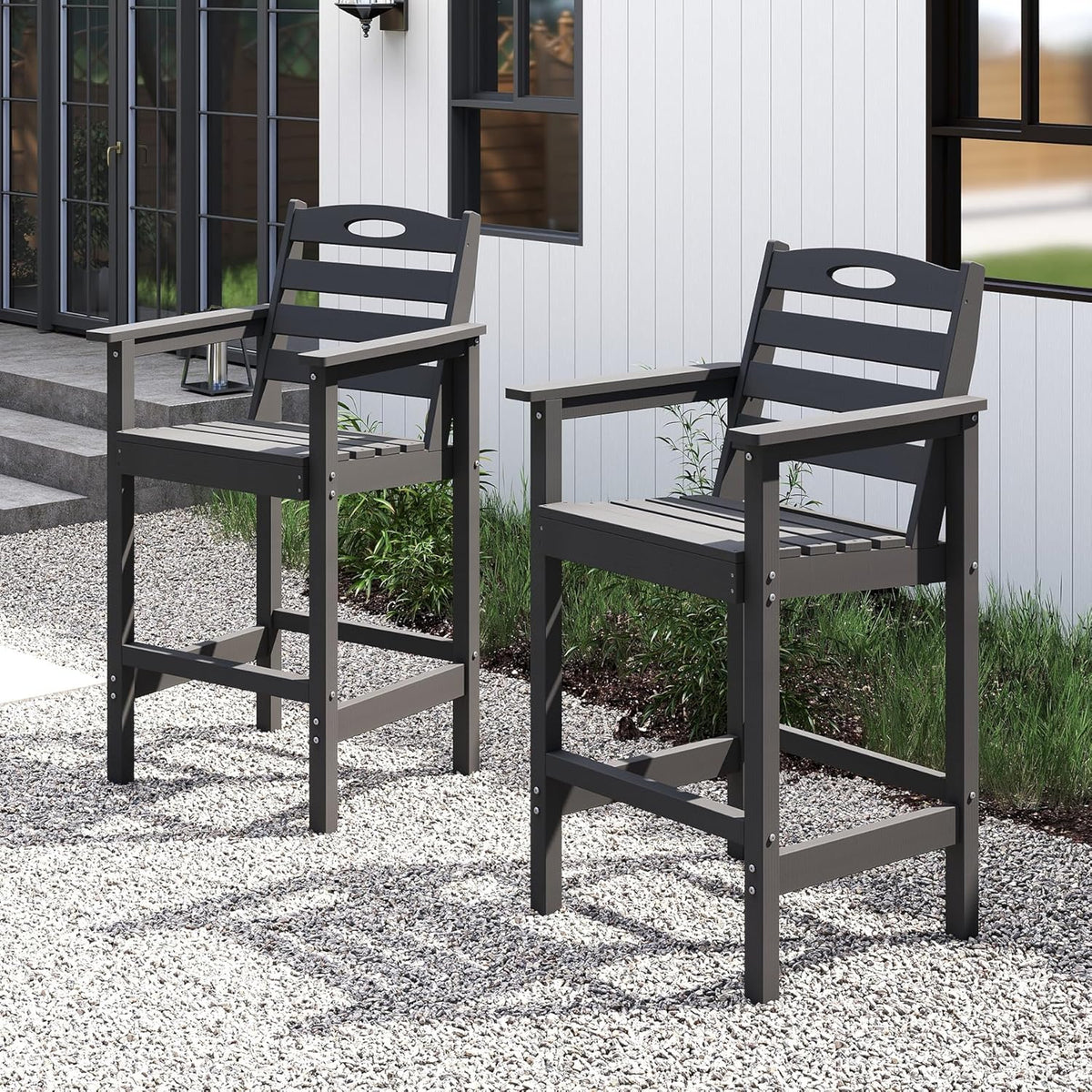Crefise Tall Adirondack Bar Chairs, Set of 2 - Grey