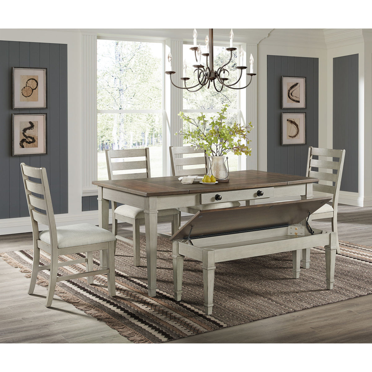 Farmington Ladder Back Dining Side Chair (Set of 2) in Washed Stone / Light Beige by Elements International, view 11