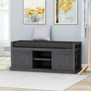Wood Bench With 2 Open Shelves And Water Resistant Cushion - Dark Gray