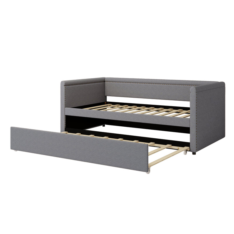 Modern Style Upholstered Daybed With Trundle For Guest Room, Small Bedroom