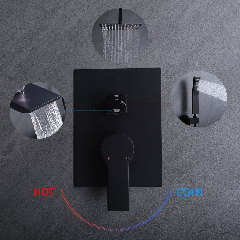 Wall Mount Shower System With High Pressure 10" Shower Head And Handheld, Stainless Steel - Matte Black