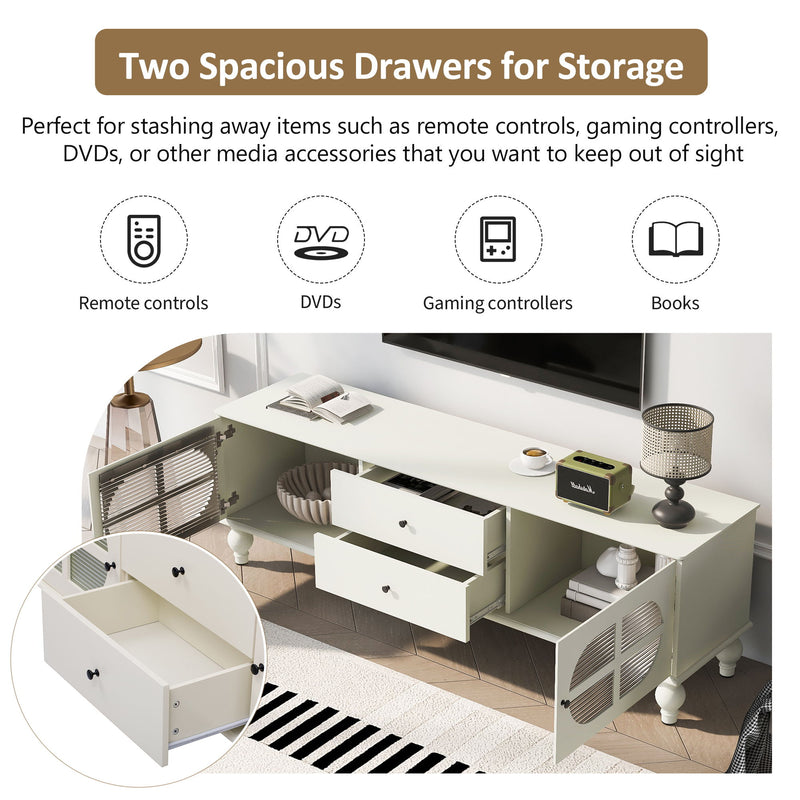 Modern TV Stand For TVs Up To 75" With Fluted Glass Doors
