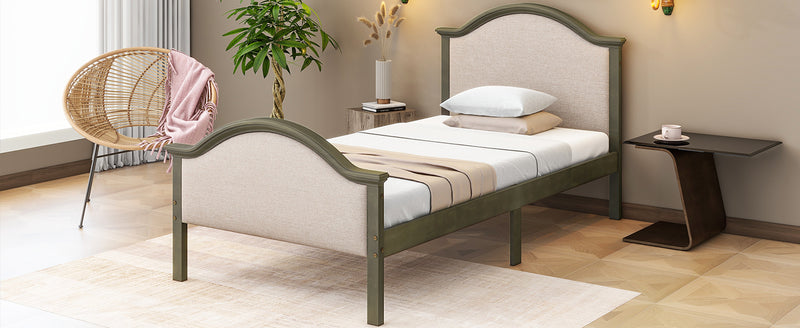 Twin Bed with Upholstered Headboard and Footboard, with Slats,Grey