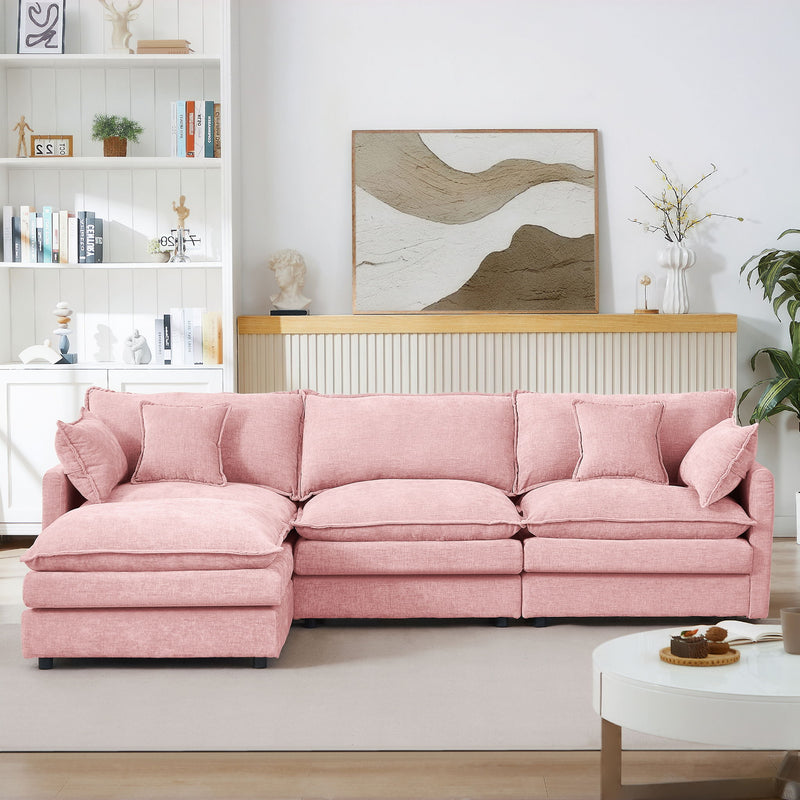L Shaped Modular Sectional Sofa With Movable Ottoman, 3 Seater Comfortable Seating